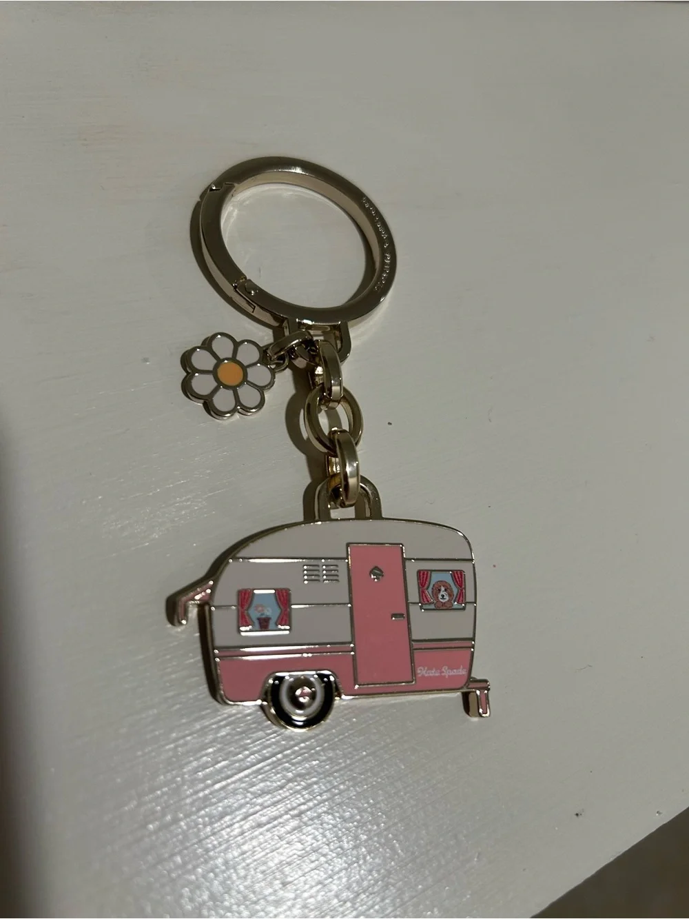 kate spade Pink and Cream Camper Trailer Keyring with Daisy Charm